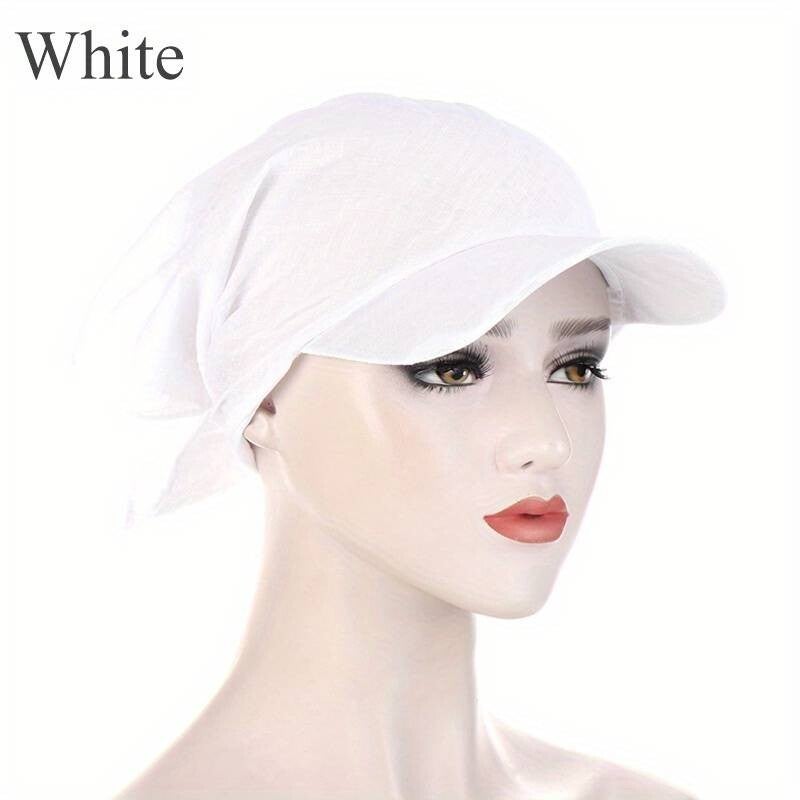 Tête Écharpe Casquette De  Couleur Blanc À Lacets Turban Tête Enveloppes Décontracté Été Pare-soleil Pour Les Femmes