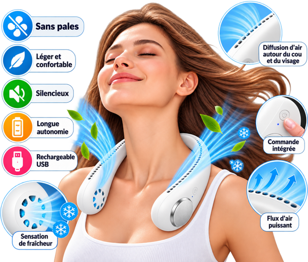 🌬️ Ventilateur de Cou Sans Pales – Portable et Silencieux