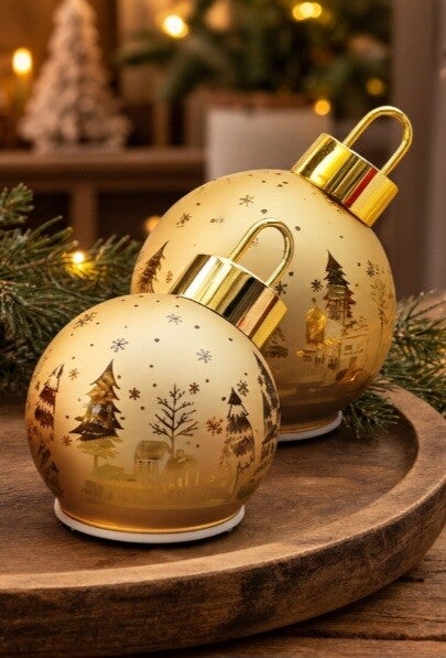 Draaiende kerstbal Goud in diverse maten