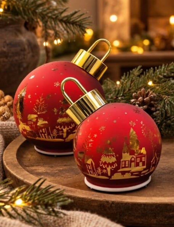Draaiende Kerstbal Rood in diverse maten