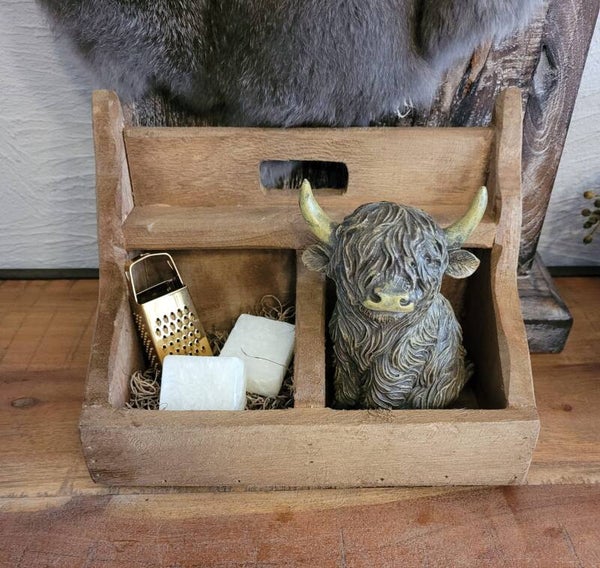 Houten Opbergbakje met Schotse Hooglander & Amberblokjes