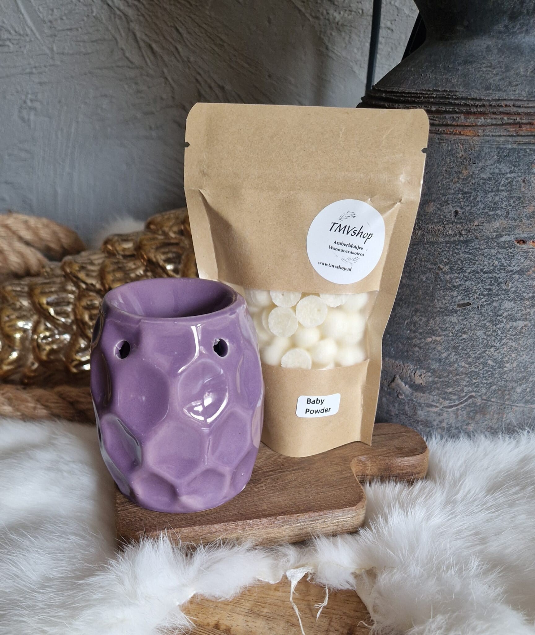 Cadeau Set geurbrander paars met plankje Baby Powder