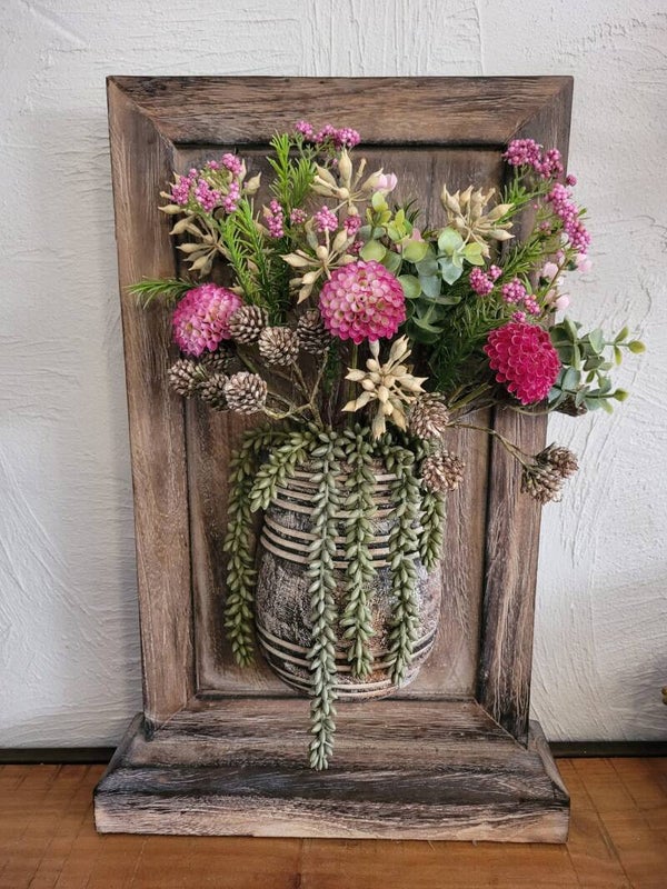 Rustiek Houten Bloemenpaneel met Zijden Boeket