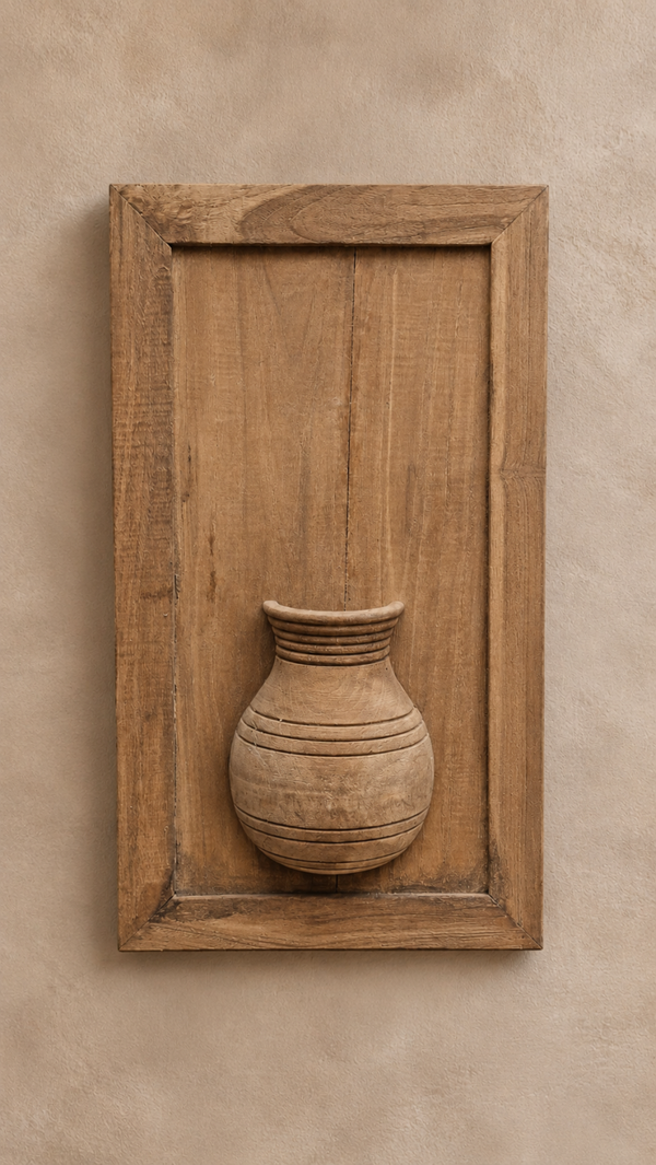 Wandpaneel met Nepalese pot Blank Hout