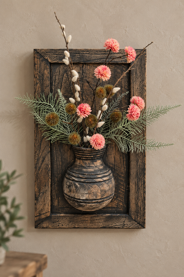 Wandpaneel met Nepalese pot incl Bloemen