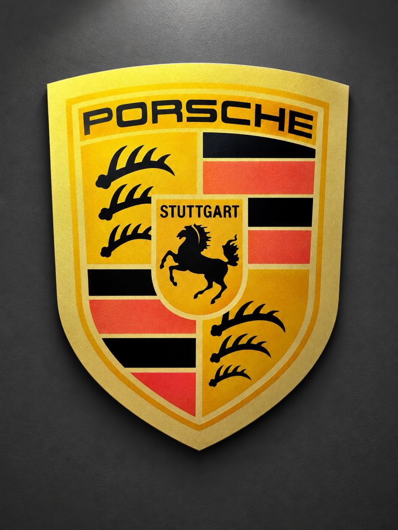 Timeless Collection | „Porsche-Logo“ Alu-Dibond 20x30cm gerahmt | 350,00€