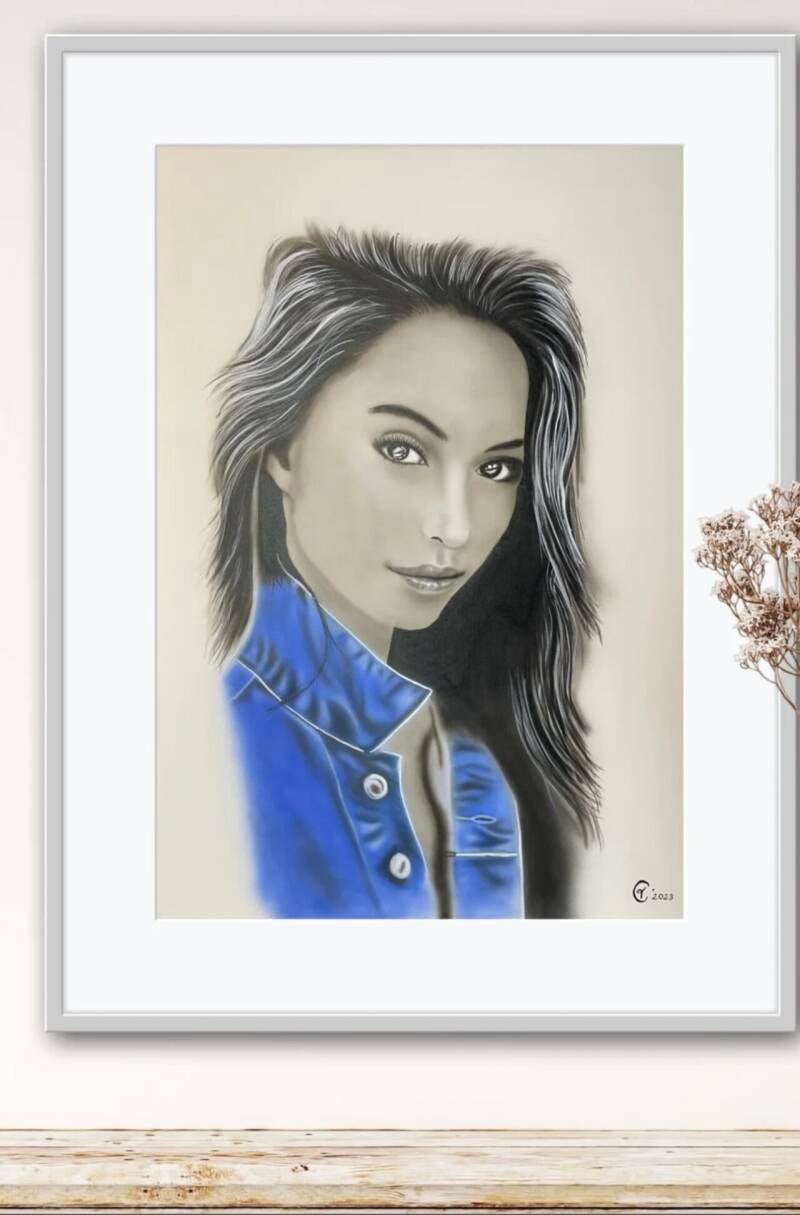 Sandra 50x70cm Leinwand Monochrom mit Jeans