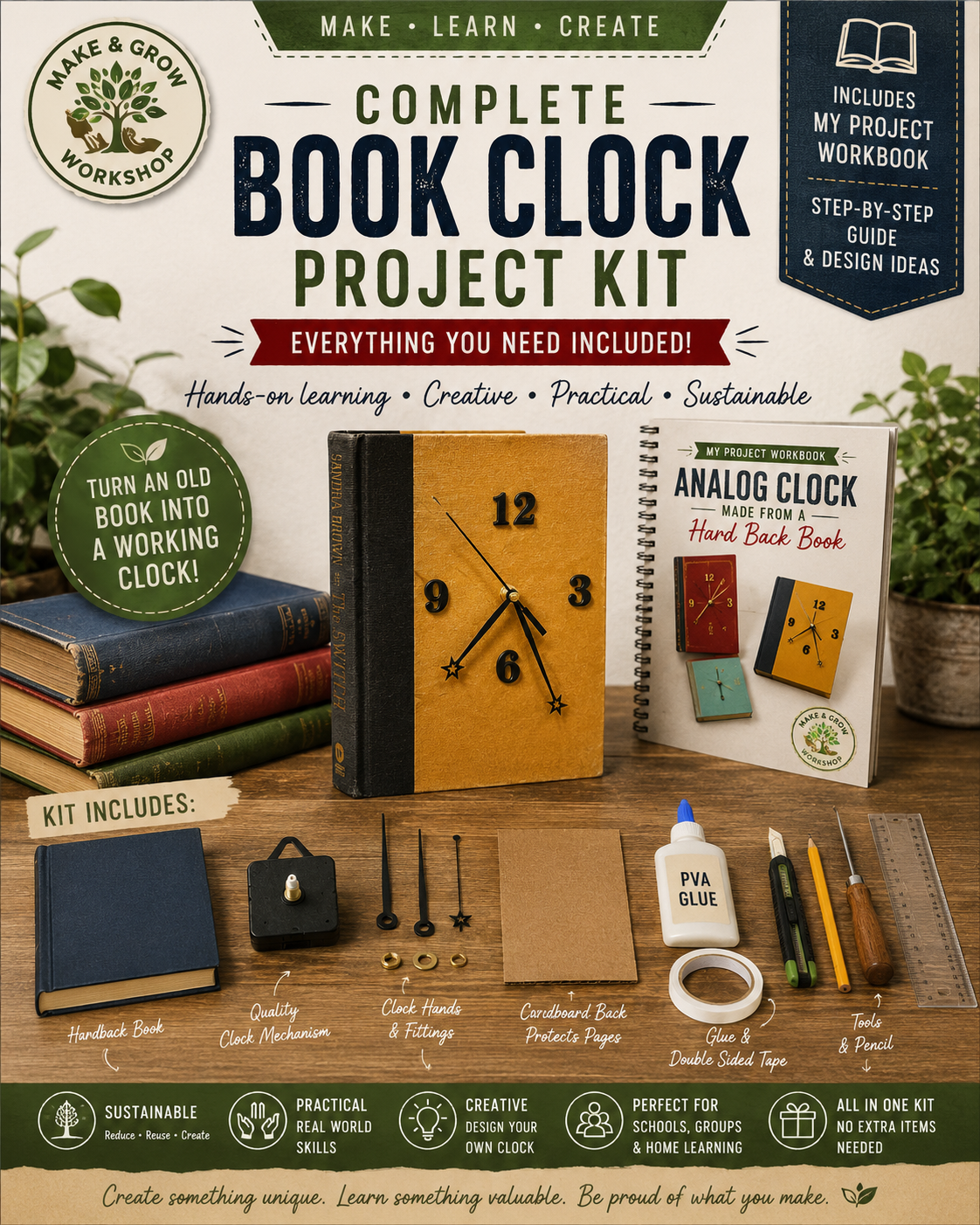 Complete Upcycled Book Clock Kit