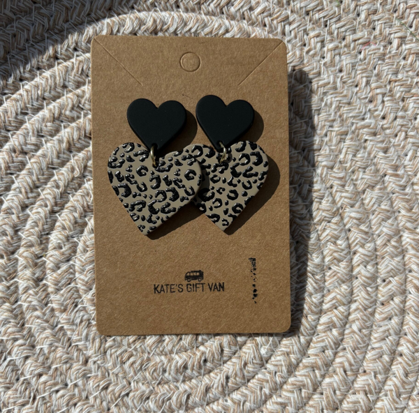 Leopard heart drop earrings