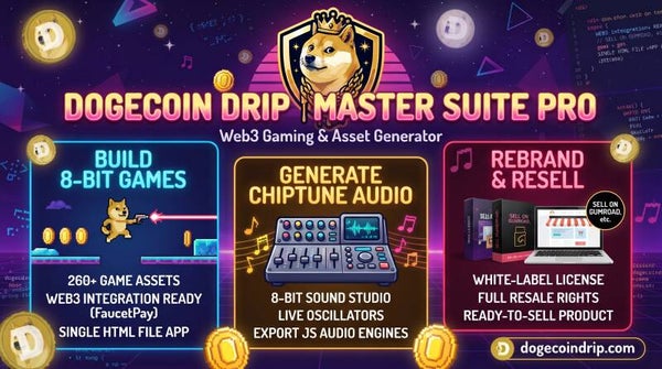 Dogecoin Drip Master Suite Pro — Web3 Gaming, 8-Bit Audio Studio & 260+ Asset Builder (With Full Resale Rights)