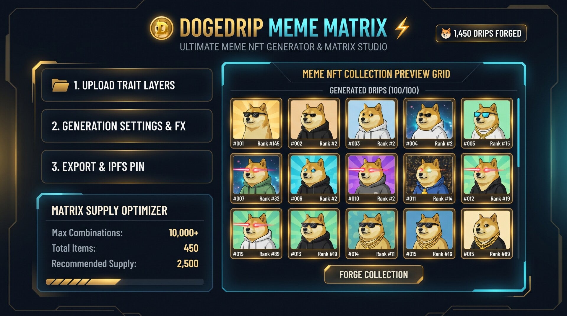 DogeDrip Meme Matrix — Ultimate Meme NFT Generator & Studio