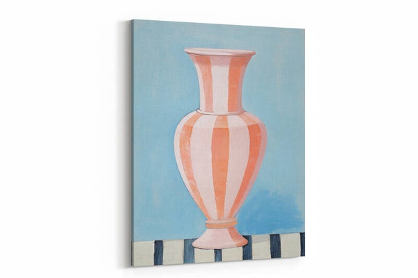 Een abstracte vaas op een gestreepte ondergrond