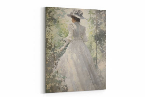 Victoriaanse dame in een tuin