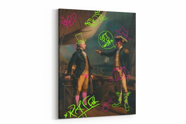 Historisch tafereel met neon graffiti