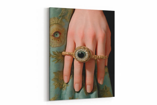 Een mysterieuze hand met een opvallende ring waarin een oog verwerkt is