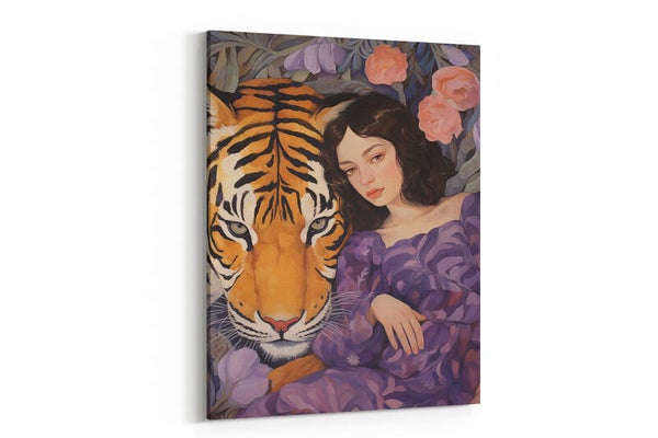 Mystiek portret van een vrouw naast een tijger
