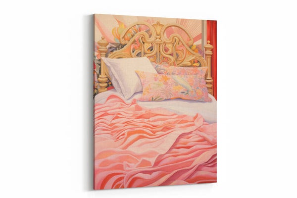 Roze satijnen bed met vintage uitstraling