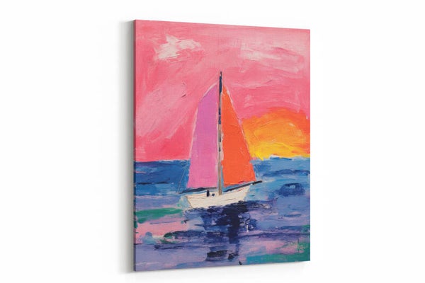 Een zeilboot vaart richting een magische zonsondergang