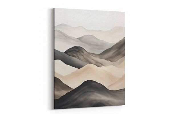 Minimalistische berglandschappen in zachte tinten