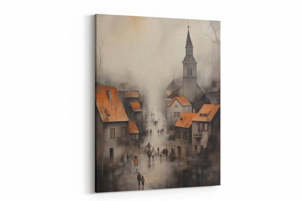 Middeleeuwse stad in de regen