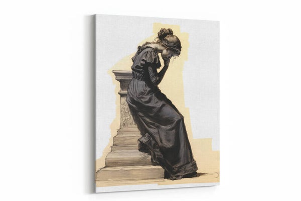 Vrouw in zwarte jurk in een dramatische pose