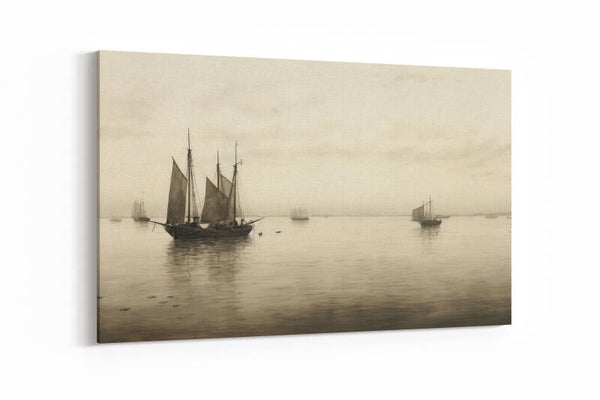 Zeilschepen op een kalme zee in zachte tinten