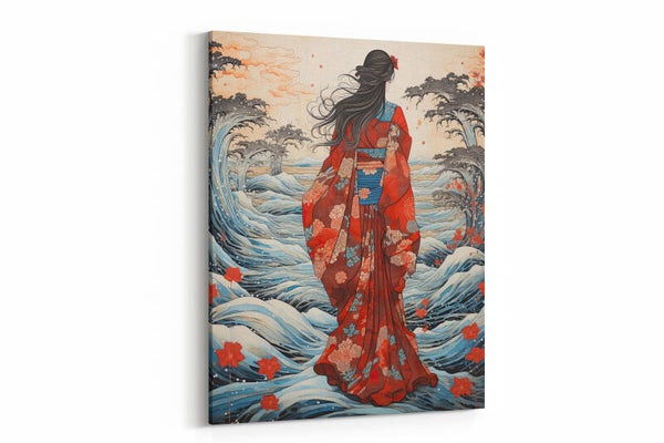 Rode Kimono aan Zee