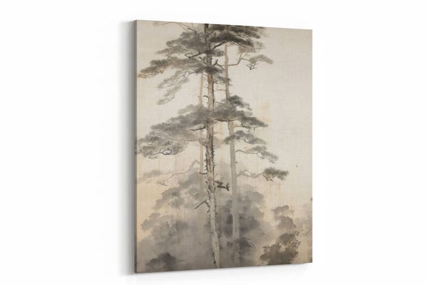 Japanse pentekening van een hoge dennenboom