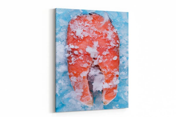 Fresh cut Salmon steaks with ice