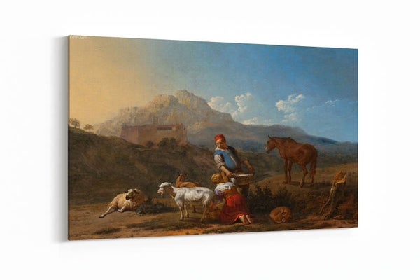 Italiaans landschap met geitenmelkster