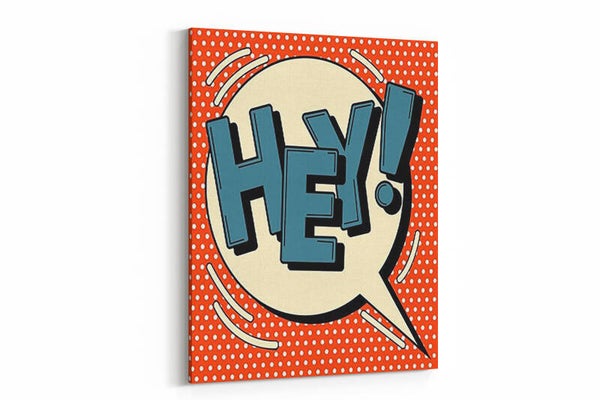 Een speelse pop-art afbeelding met een komische uitroep