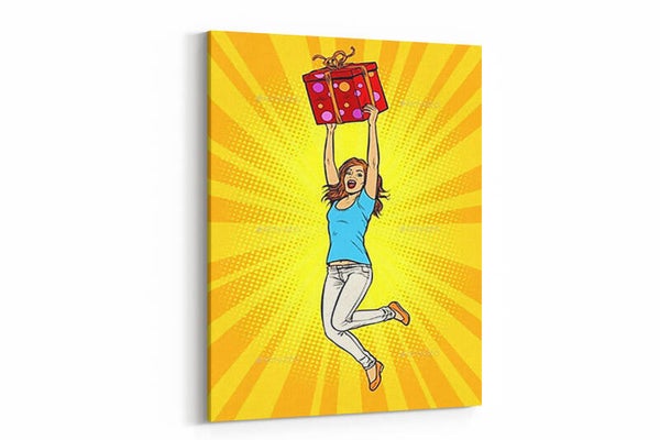 Springende persoon met cadeau