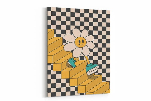Een surrealistische compositie met een cartoonachtige bloem
