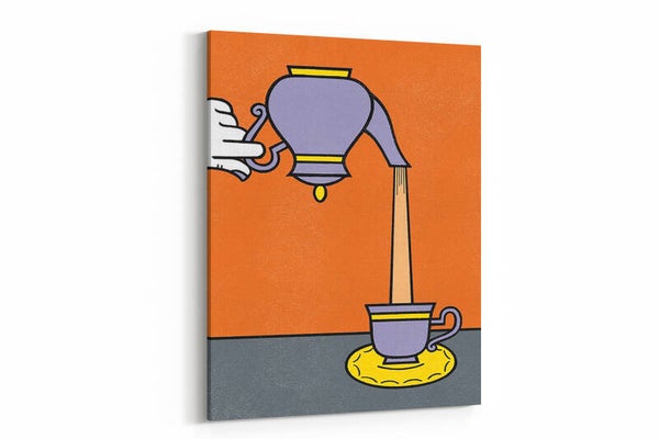 Een minimalistische en speelse pop-art afbeelding van een schenkende hand