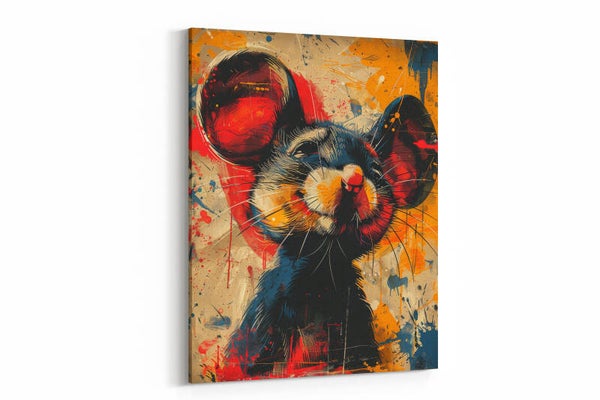 Een kunstzinnige muis met levendige kleuren en een dynamische compositie