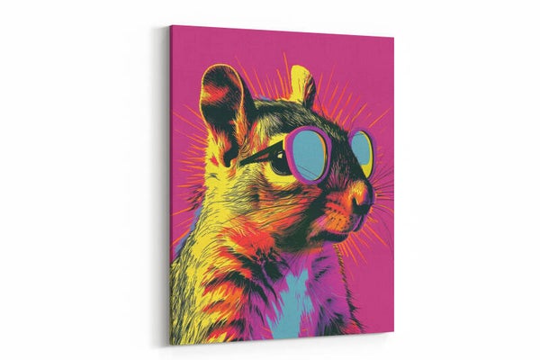 Een speelse eekhoorn met felle kleuren en een intense uitdrukking