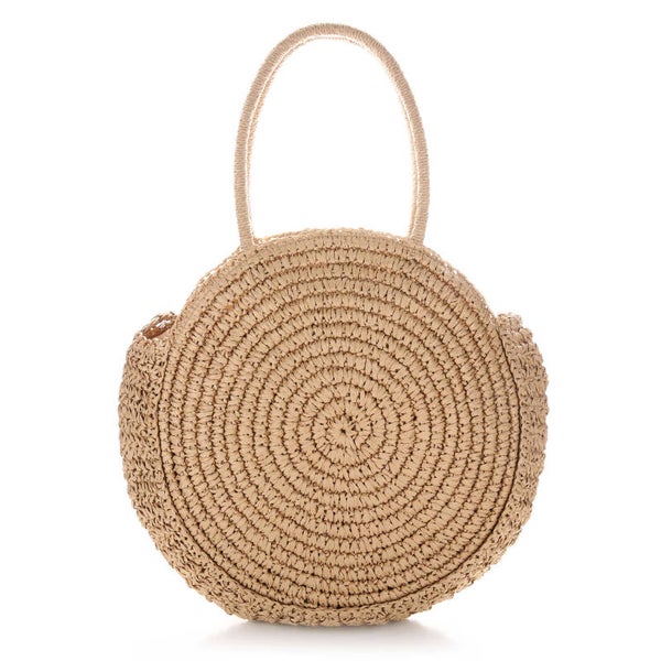 Khaki ronde gevlochten strandtas