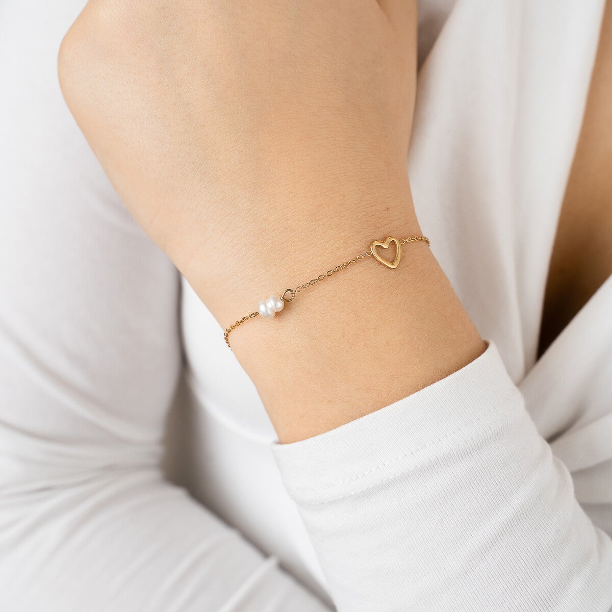 Armband hartje met parel goud