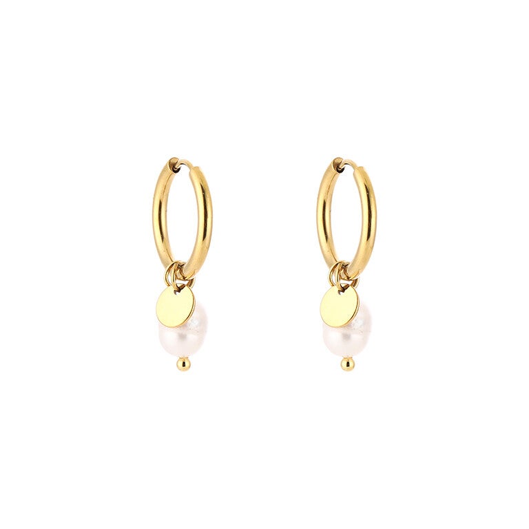 Oorbellen parel met bedel goud