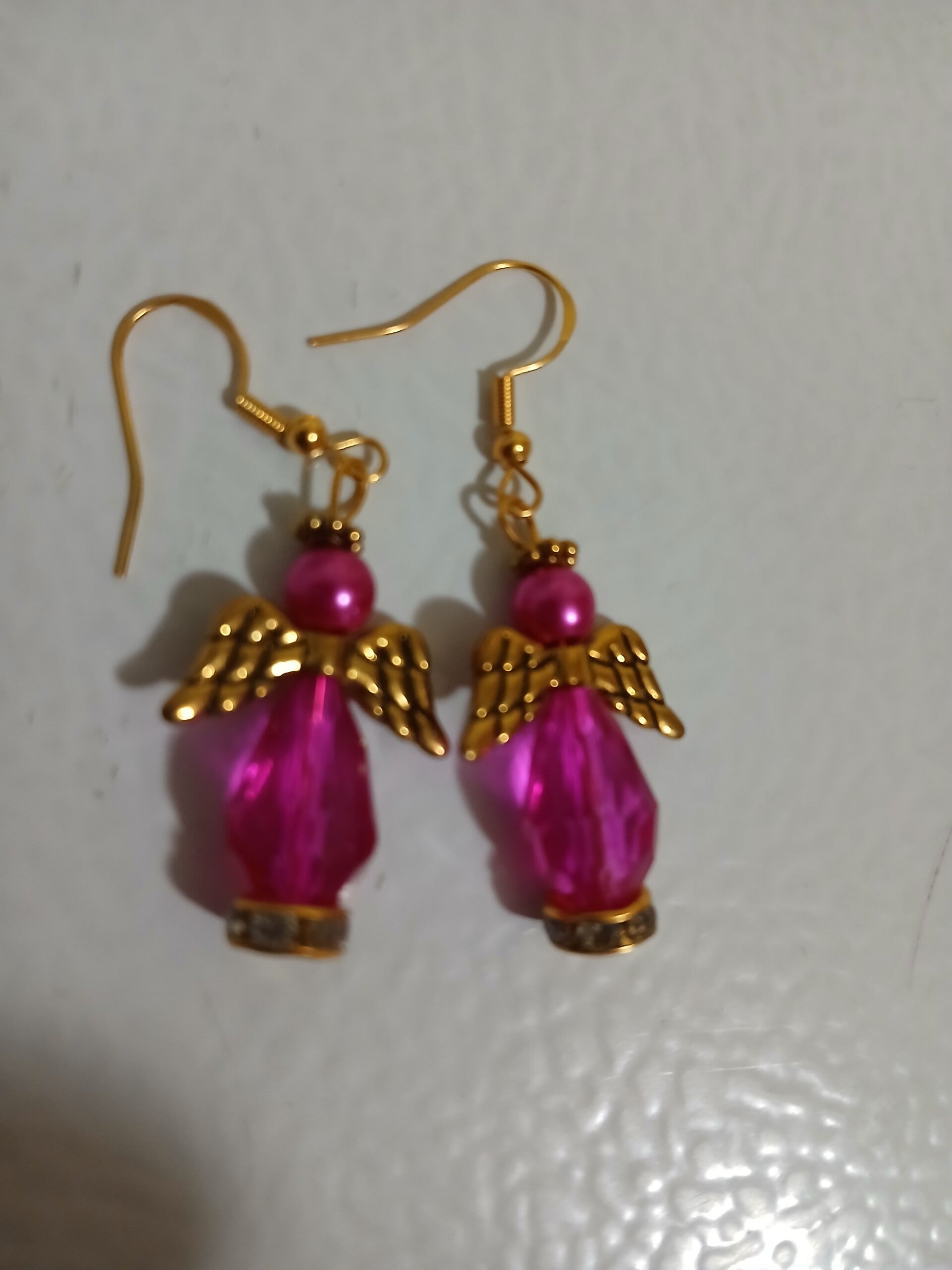 Holiday Christmas Dangle Pink Angel in Gold