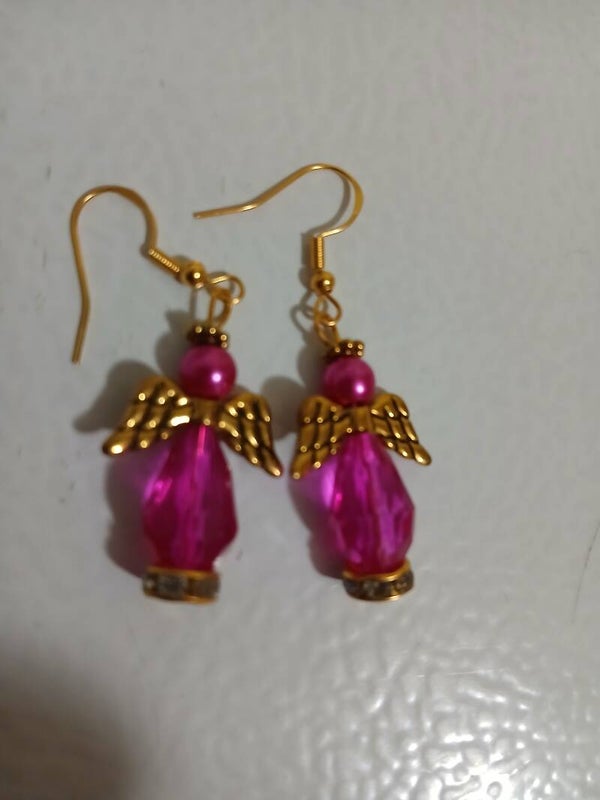 Holiday Christmas Dangle Pink Angel in Gold