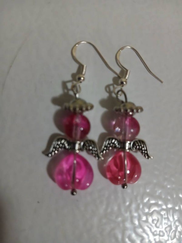 Holiday Christmas Dangle Pink Angel Silver