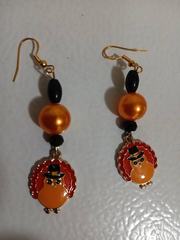 Holiday Thanksgiving Dangle Turkey in Orange with black