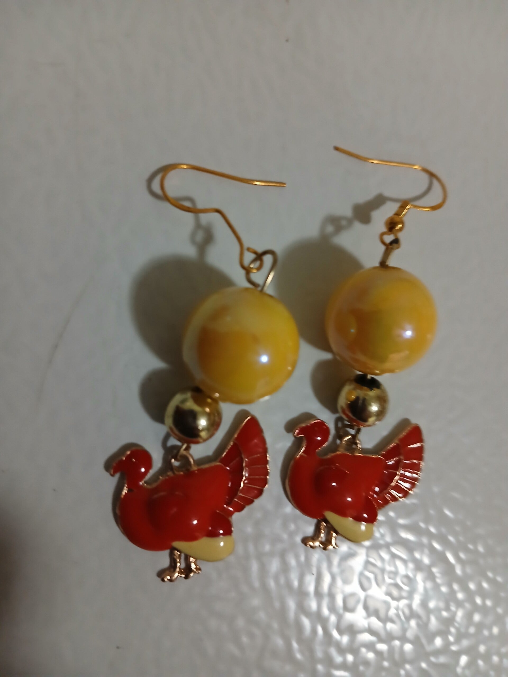 Holiday Thanksgiving Dangle Red Turkey with Yellow Bead