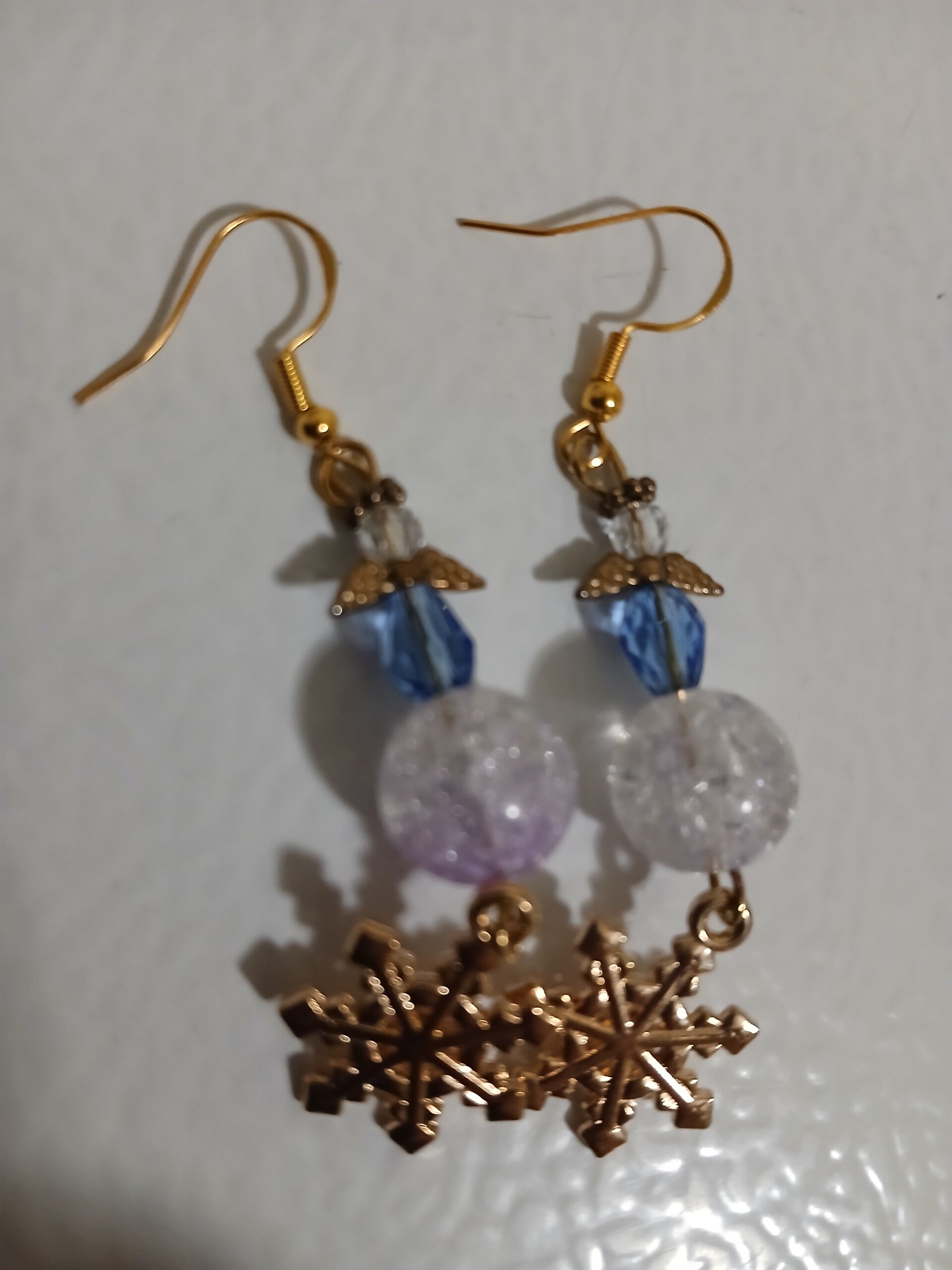 Holiday Christmas Dangle Snowflake with Blue Angel