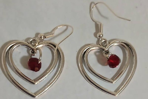 Birthstone July Ruby Silver Heart