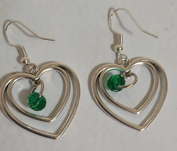 Birthstone May Emearald Silver heart