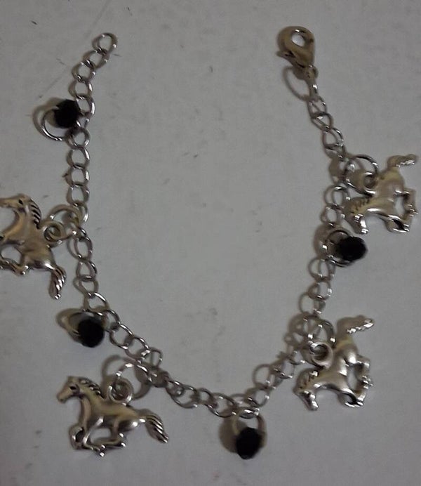 Charm Bracelet Horses w black 7 inch adjustable