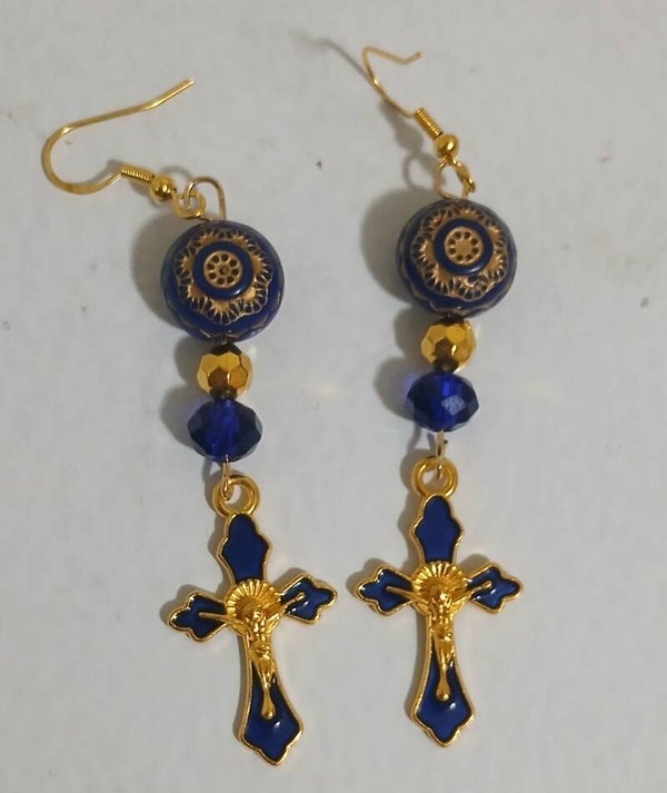 Dangle Blue Cross with gold