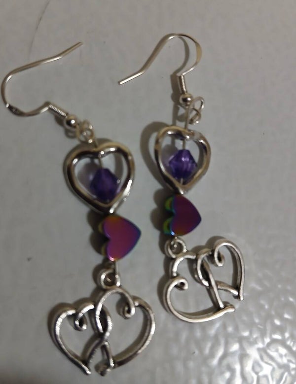 Dangle Double Hearts in Purple